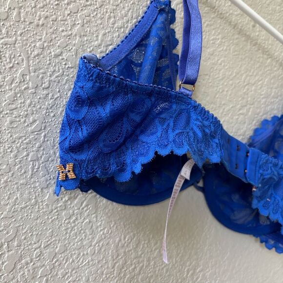 Savage x Fenty Not Sorry Unlined Lace Balconette Bra in Blue Size 34DD - Picture 4 of 4